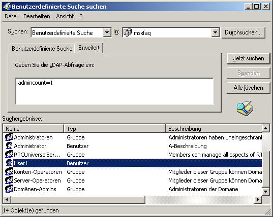LDAP-Suche nach AdminCount