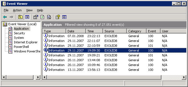 ExOLEDB Eventlog Meldungen
