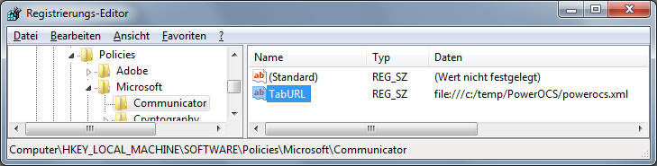 Regedit mit TabURL
