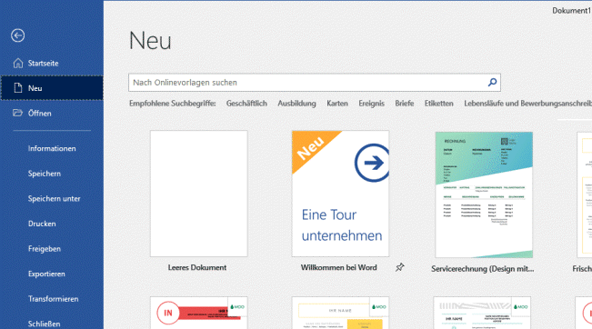 Word empfohlene vorlagen